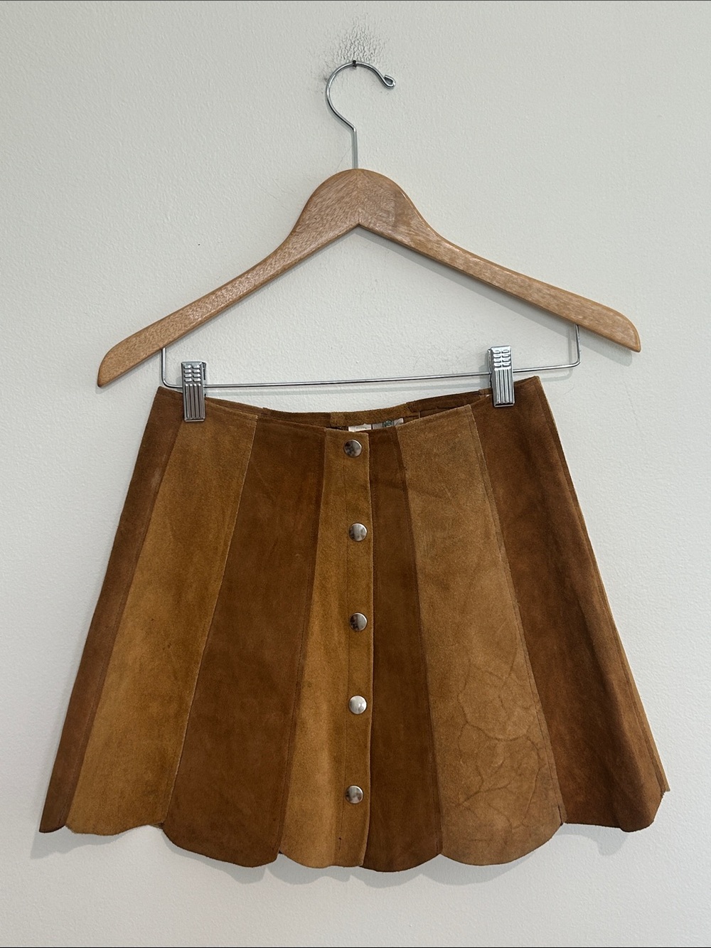 Vintage Suede Panel Scalloped Snap Mini Skirt Size Small
